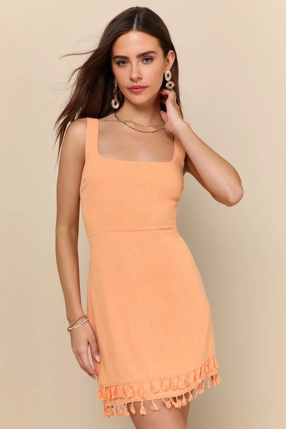 Feel the Sunshine Washed Orange Tassel Mini Dress | Lulus