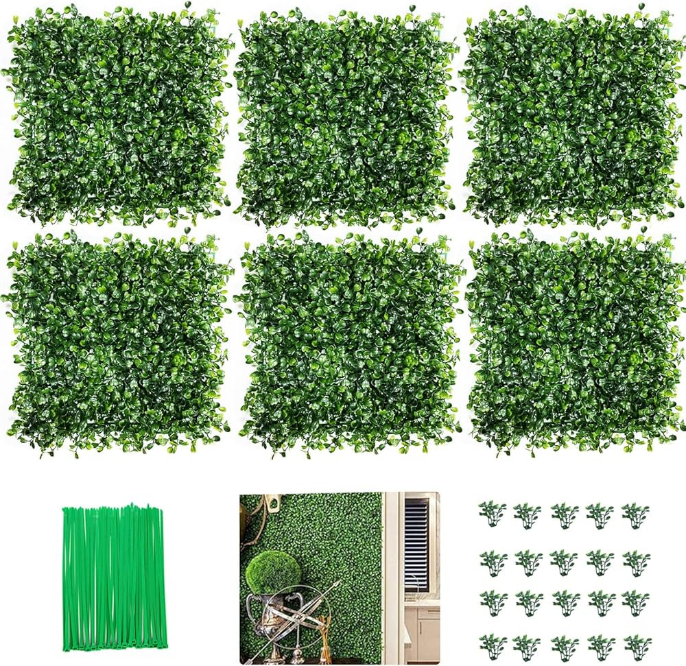 Grass Wall 24 Pack 10"x10" Artificial Boxwood Hedge Wall Panels, Privacy Hedge Screen Faux Boxwoo... | Amazon (US)
