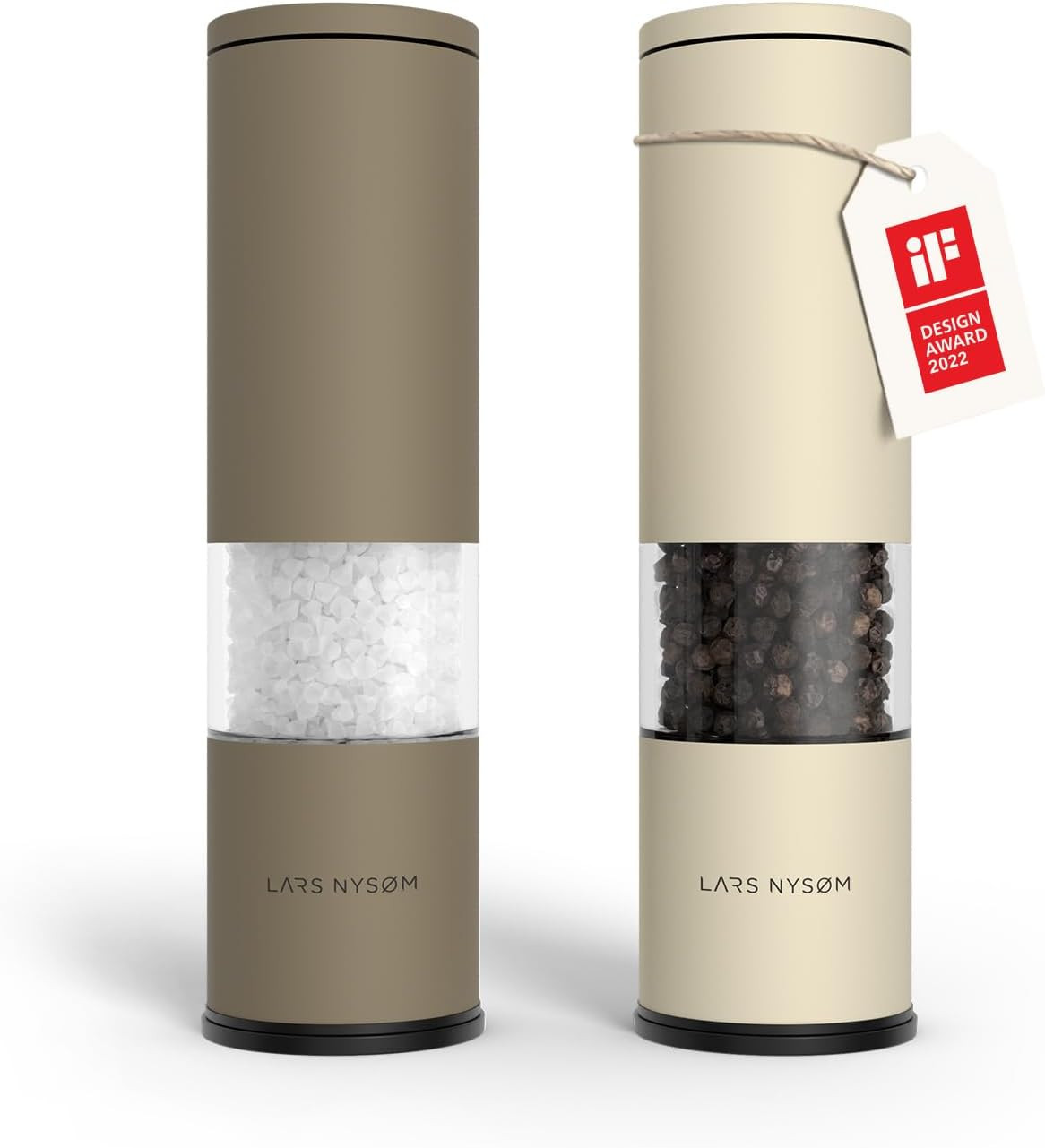 LARS NYSØM Salt and Pepper Grinder Set Manual, Stainless Steel Salt and Pepper Mills with Adjustable Ceramic Grinder I Design Spice Shakers (Brown/Beige) | Amazon (US)