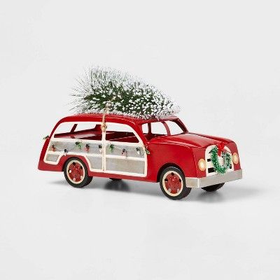 Large Station Wagon with Christmas Tree on Top Decorative Figurine Red - Wondershop&#8482; | Target