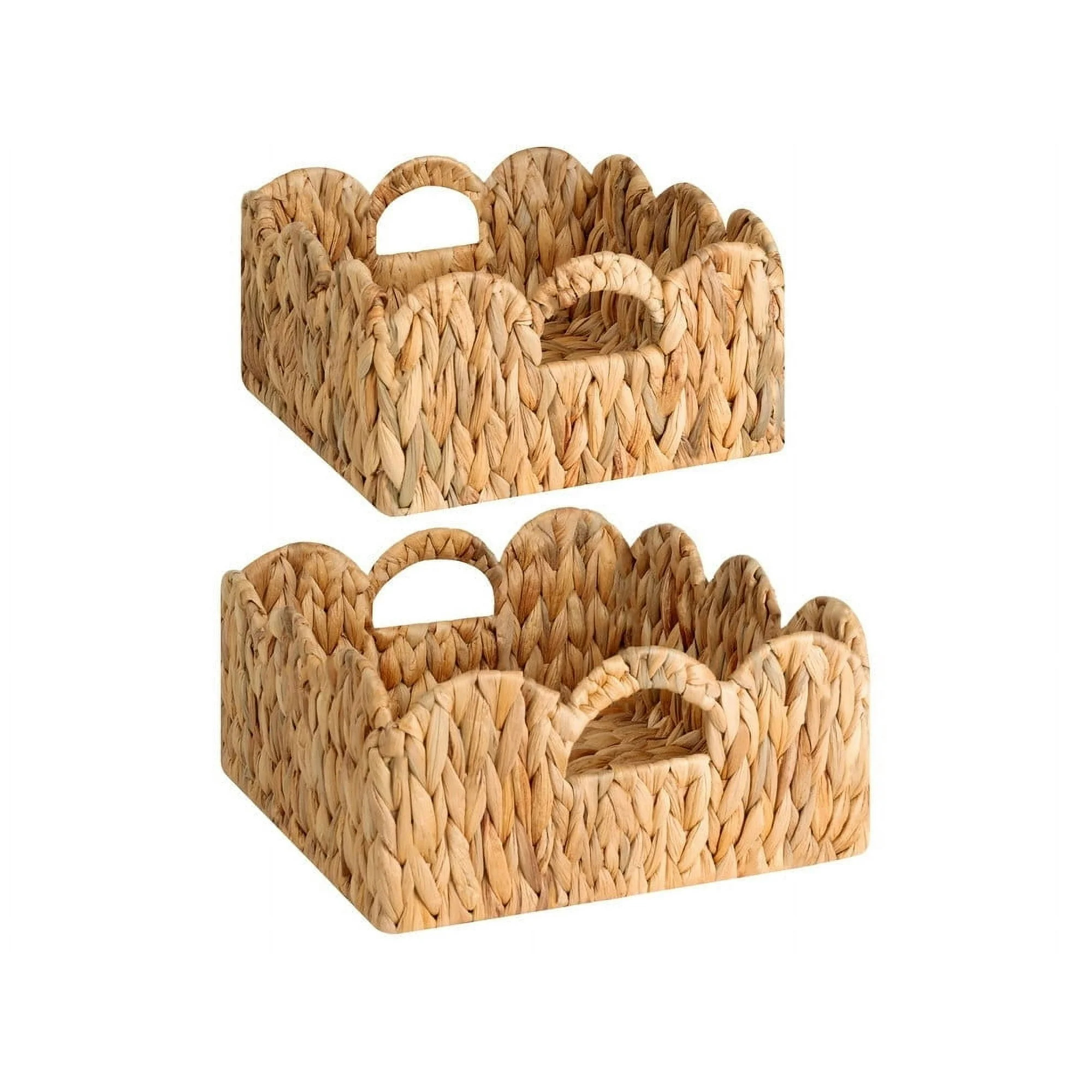 Scalloped Wicker Basket, Nursery Basket with Handles, Woven Rattan Baskets for Organizing, Water ... | Walmart (US)