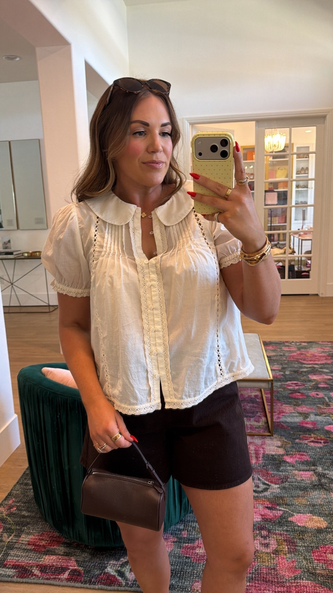 curvy midsize summer look! wearing size medium in white blouse and size 30 in chocolate denim shorts 🤎

#LTKxAbercrombie #LTKSeasonal #LTKMidsize