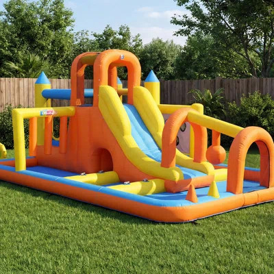 186" X 122" Inflatable Water Slide With Bouncy House, Air Blower | Wayfair North America