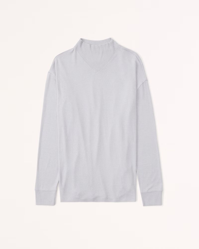 Women's Long-Sleeve Mockneck Boyfriend Tee | Women's Tops | Abercrombie.com | Abercrombie & Fitch (US)