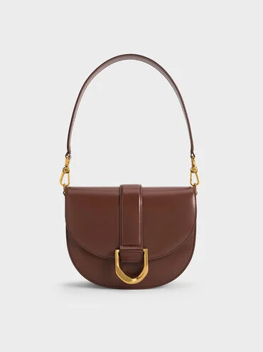 Dark Brown Gabine Leather Saddle Bag | CHARLES & KEITH | Charles & Keith US
