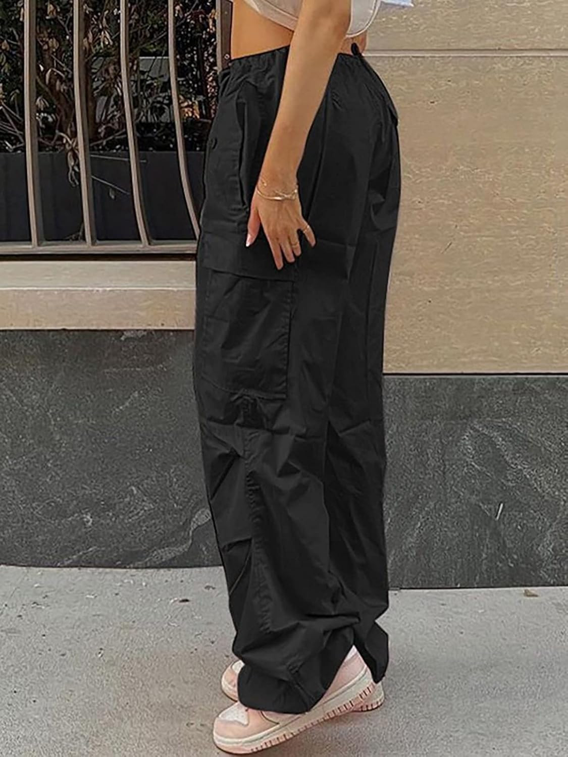 Xineicy Parachute Pants for Women Drawstring Baggy Cargo Pants Y2K Trouser Low Rised Jogger Sweat... | Amazon (US)