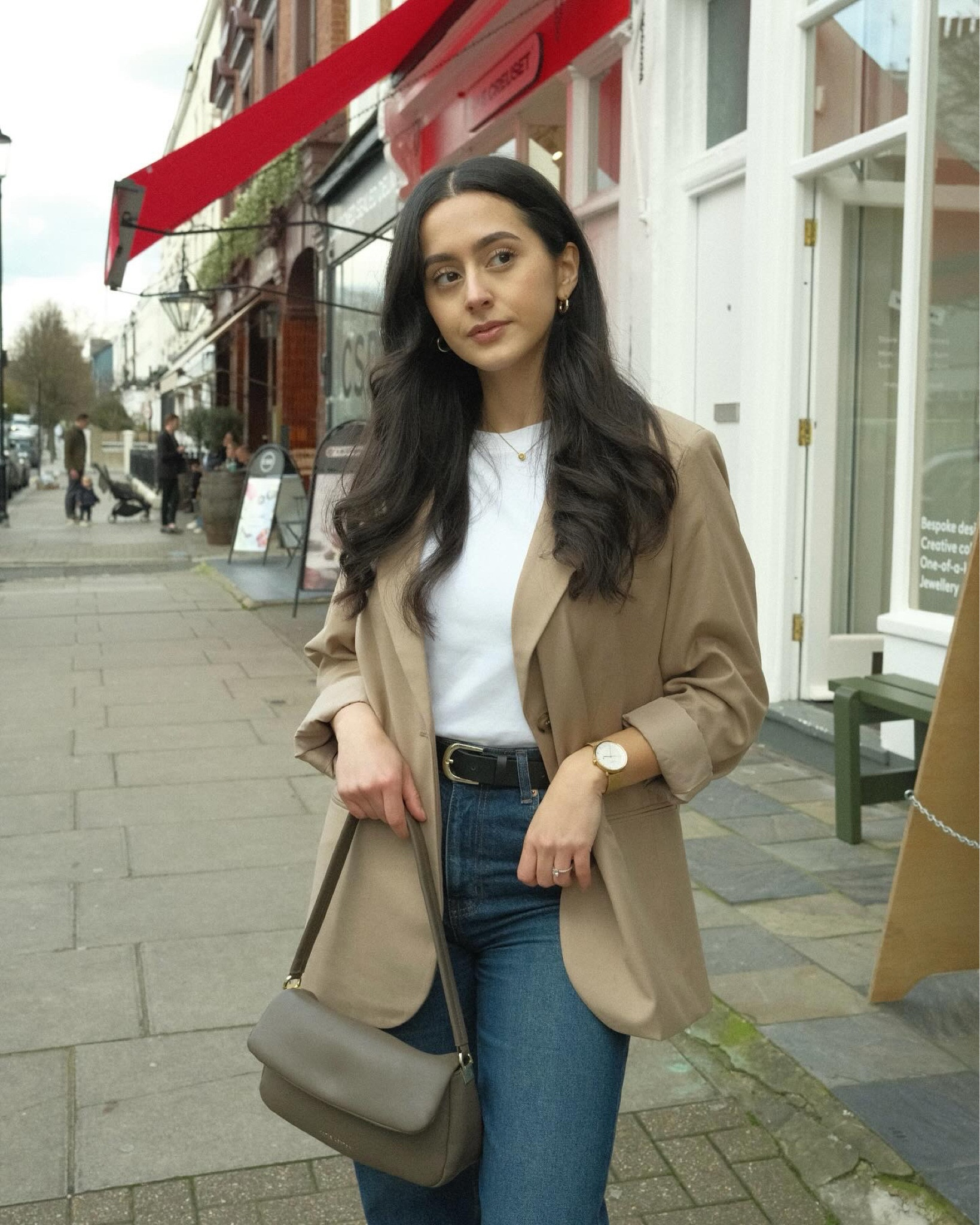 Minimal outfit, simple outfit, casual outfit, beige blazer, camel blazer, neutral blazer, white tshirt, cos, blue jeans, wide leg jeans, brown handbag, minimal style, weekend outfit, comfy outfit, workwear, work outfit, office outfit 

#LTKeurope #LTKstyletip #LTKworkwear