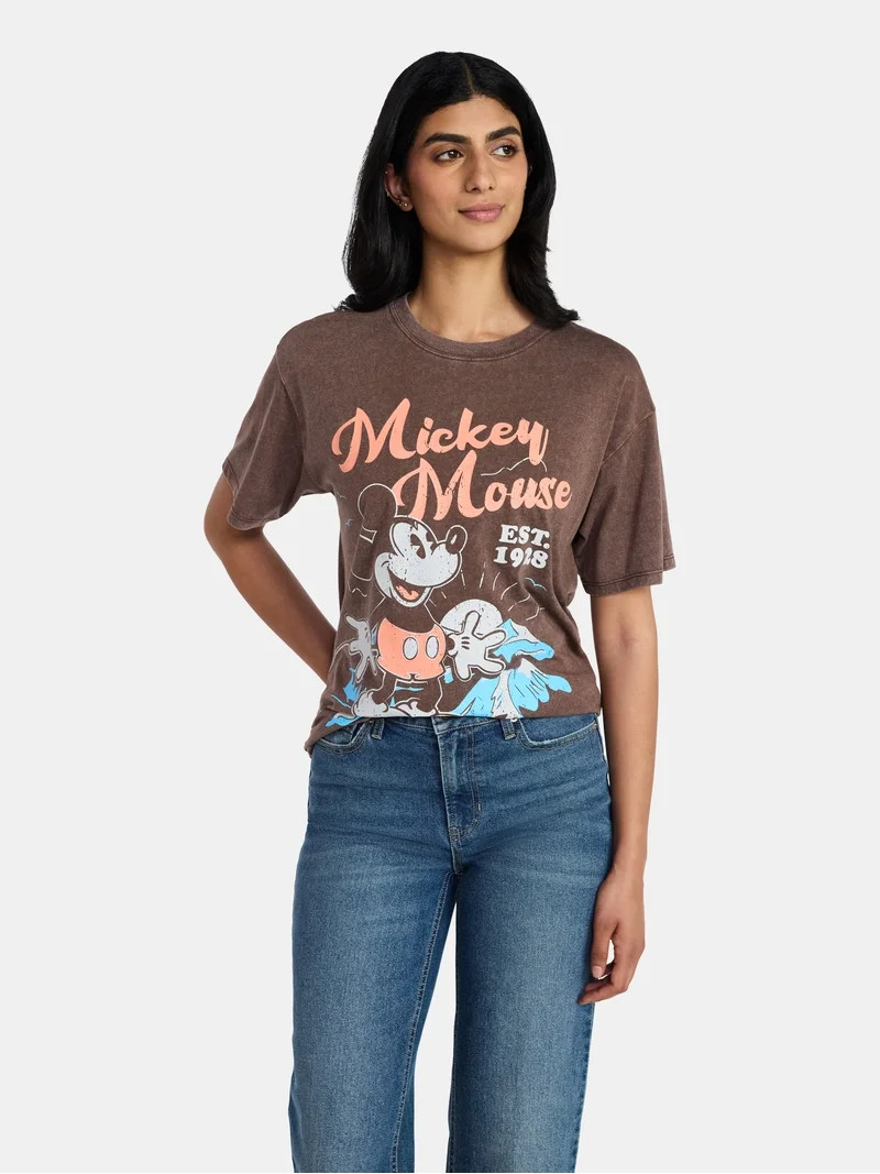 Mickey Mouse Women's Washed Graphic Tee with Short Sleeves | Walmart (US)