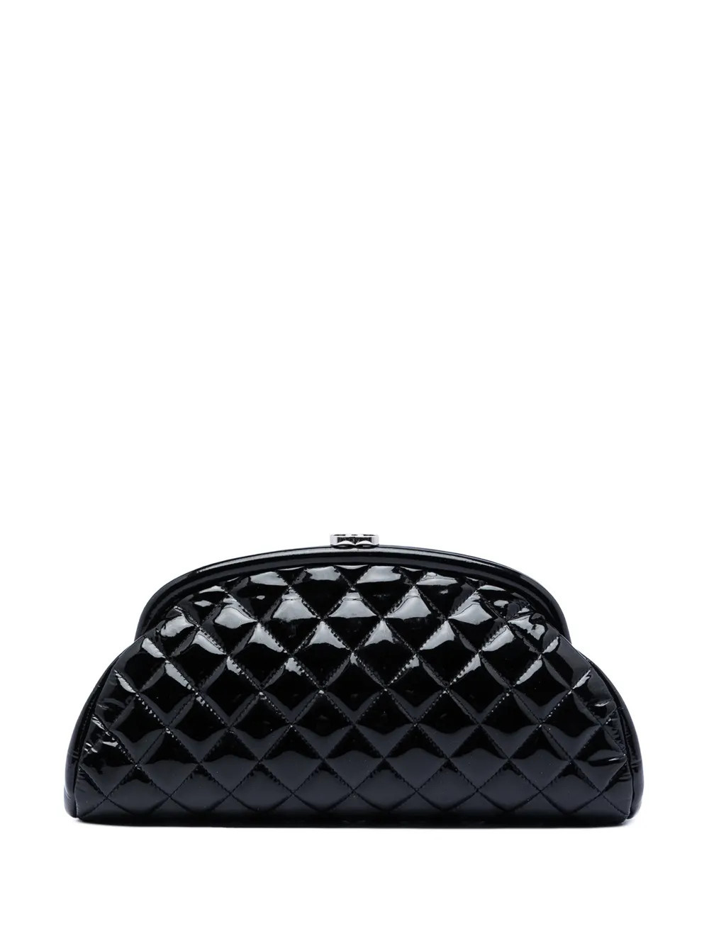 CHANEL Pre-Owned 2013-2014 Quilted Patent Timeless Kiss Lock clutch bag - Black | Farfetch Global