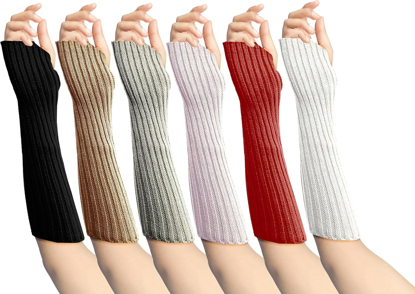 6 Pairs Long Fingerless Gloves, Cable Knit Arm Warmer Sleeve Premium Long Thermal | Amazon (US)