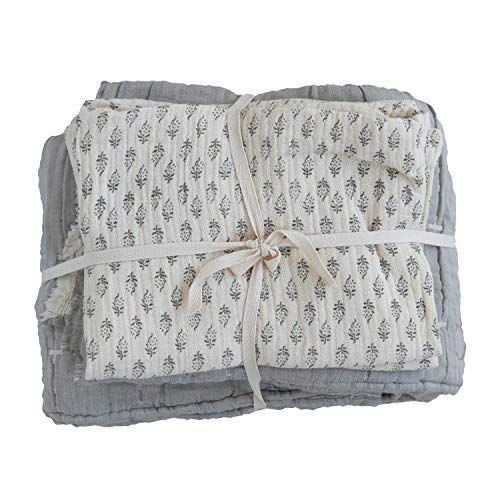 Creative Co-Op Cotton Stitched Bed Cover with 2 Patterned Standard Shams, Queen, Cream Color & Grey, | Amazon (US)