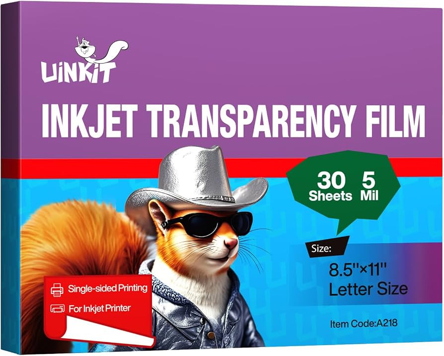 Uinkit Inkjet Transparency Film 8.5 x 11, 30 Sheets, OHP Film for Printers | Amazon (US)