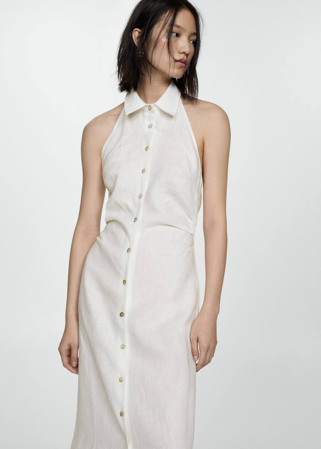 Linen shirt-collar dress -  Women | Mango USA | MANGO (US)