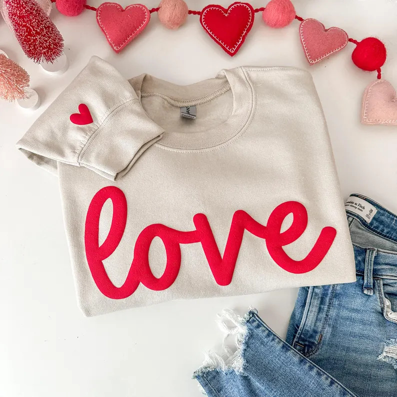 Love Puff Print Sweatshirt Valentines Day Shirt Gift for Her Love Heart Sweatshirt Couples Shirt ... | Etsy (US)