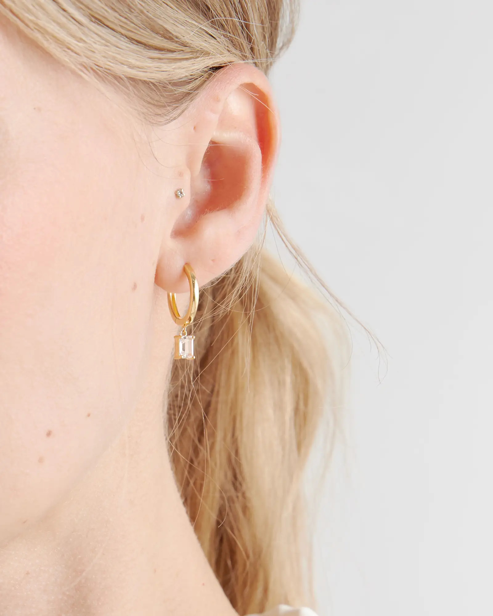 Emerald Cut Topaz Dangle Hoops | Quince