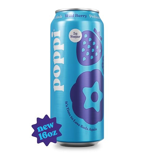 POPPI 16oz Sparkling Prebiotic Soda, Beverages w/Apple Cider Vinegar, Seltzer Water & Fruit Juice, Wild Berry, 16oz (12 Pack) (Packaging may vary) | Amazon (US)