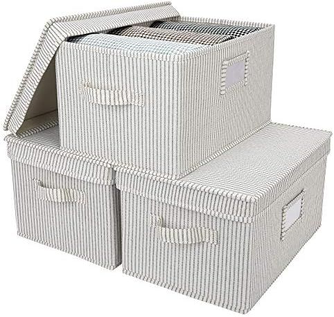 StorageWorks Storage Bins with Lids and Handles, Canvas Storage Basket,Gray and White Stripes, La... | Amazon (US)