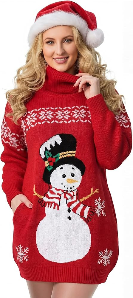 Ugly Christmas Sweater Dress for Women, Santa Hat and Funny Novelty Sweater with Pocket for Xmas ... | Amazon (US)