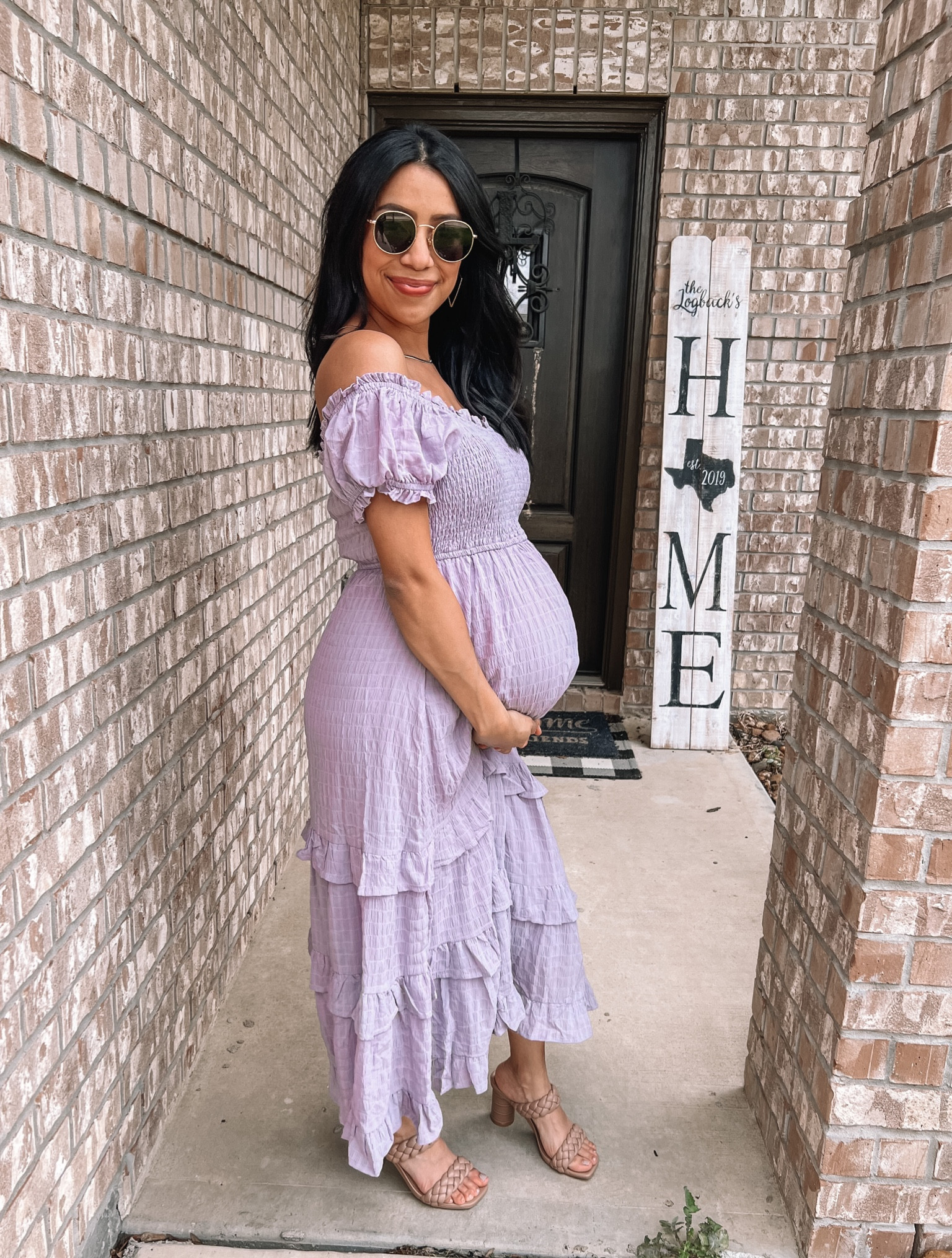 Maternity Gingham Frill Shoulder Smock Dress