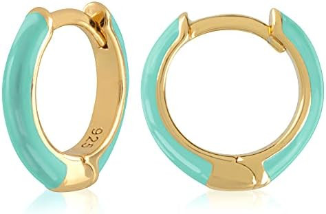 14K Gold Plated Sterling Silver Enamel Color Huggie Hoop Earrings for Women – Wide Range of Vib... | Amazon (US)
