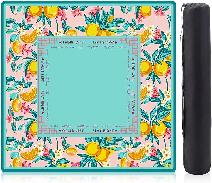 Pink Orange Lemon Mahjong Mat with Rules 31.5" x 31.5" Non-Slip Noise Reduction Gaming Mat with C... | Amazon (US)