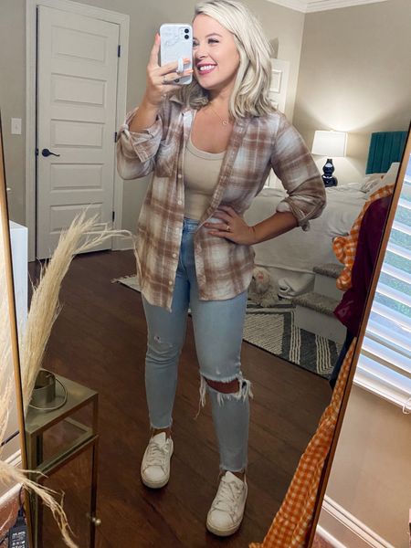 Plaid top from red dress. Size up. Wearing a M. Fall outfit idea. Abercrombie jeans true to size. Halloween outfit. Fall fashion finds 

#LTKHalloween #LTKunder100 #LTKSeasonal