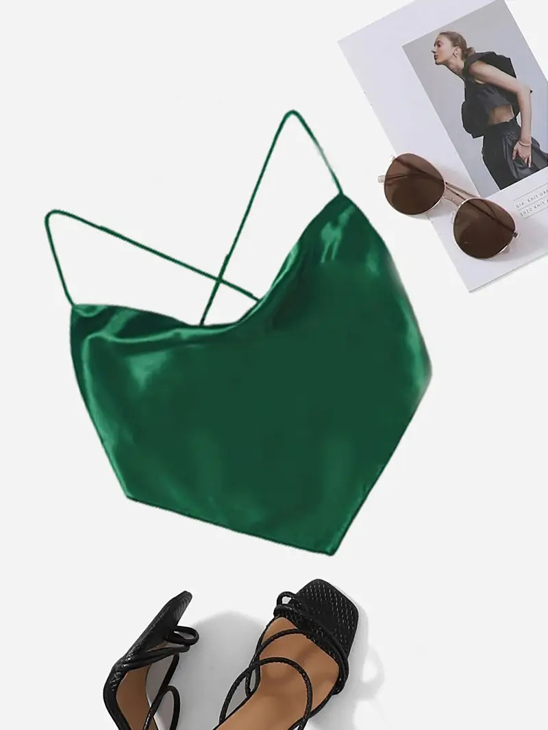 Solid Color Spaghetti Strap Top Casual Shoulder Tie Back - Temu | Temu Affiliate Program