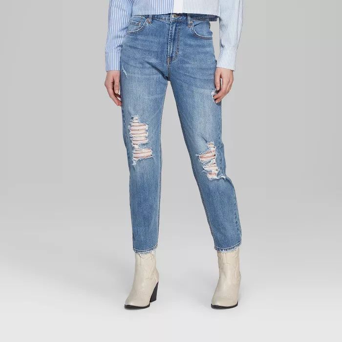 Women's High-Rise Distressed Mom Jeans - Wild Fable™ (Regular & Plus) Medium Blue Wash | Target