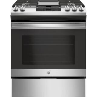 GE 30 in. 5.3 cu. ft. Slide-In Gas Range in Stainless Steel with Griddle JGSS66SELSS - The Home D... | The Home Depot