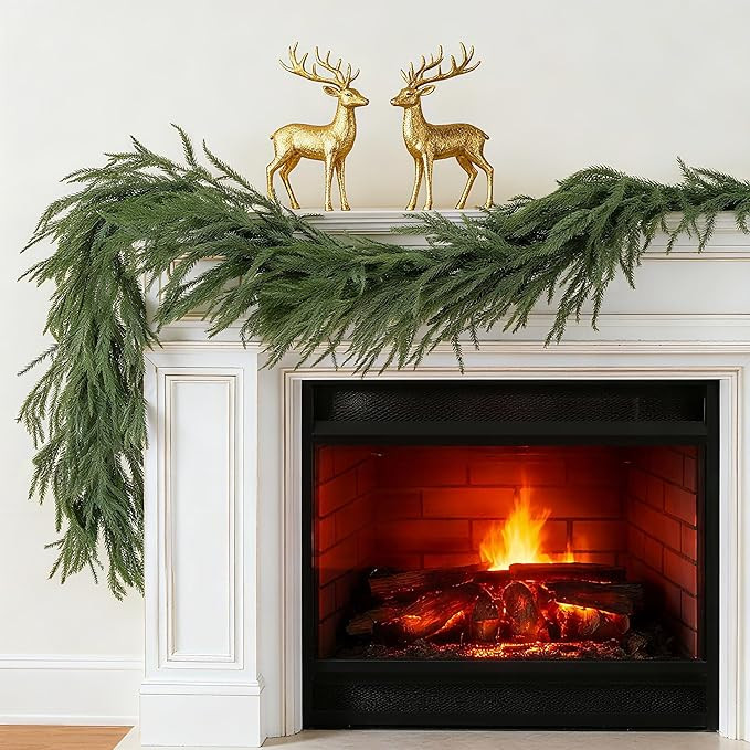 9 FT Christmas Norfolk Pine Garlands, Artificial Real Touch Winter Pine Garland, Green Realistic ... | Amazon (US)