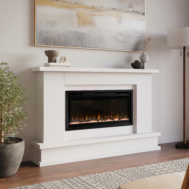 Modern Ember 64 W Patton White Free standing Fan-forced Flat wall Electric Fireplace with Remote ... | Lowe's