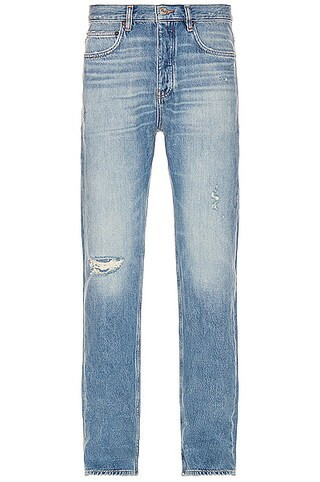 FRAME Distressed Straight Jean in Denim-Medium | FWRD 