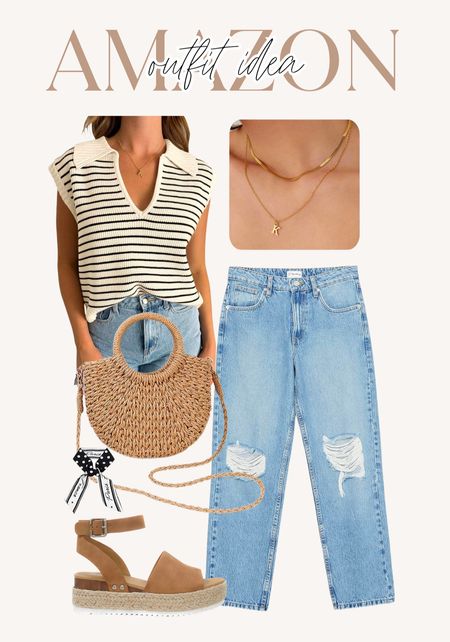 amazon outfit idea / spring outfit / spring style / stripes / jeans / denim 