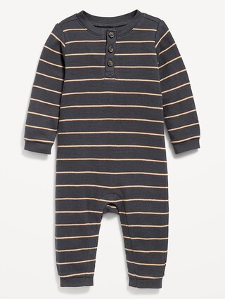 Printed Long-Sleeve Thermal-Knit Henley One-Piece for Baby | Old Navy (US)