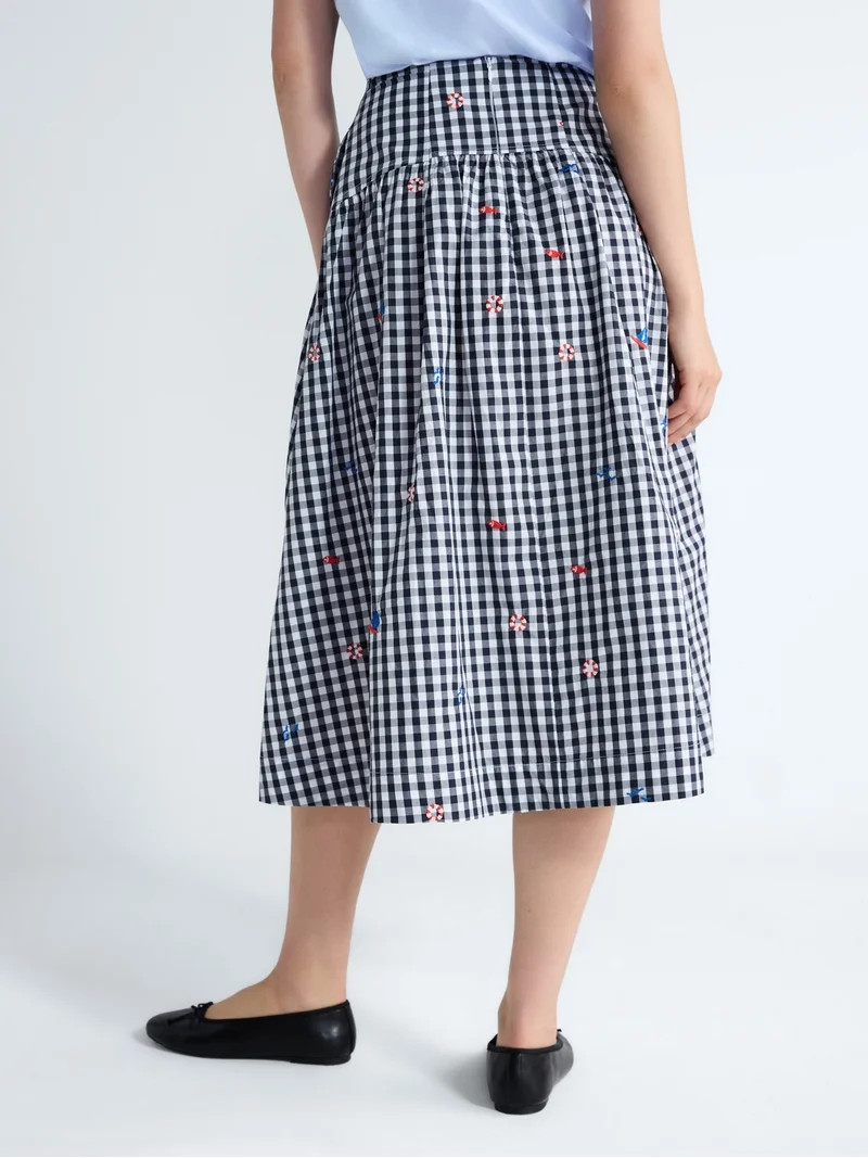 Free Assembly Women's and Women's Plus Embroidered Cotton Midi Skirt, Sizes 0-26W | Walmart (US)