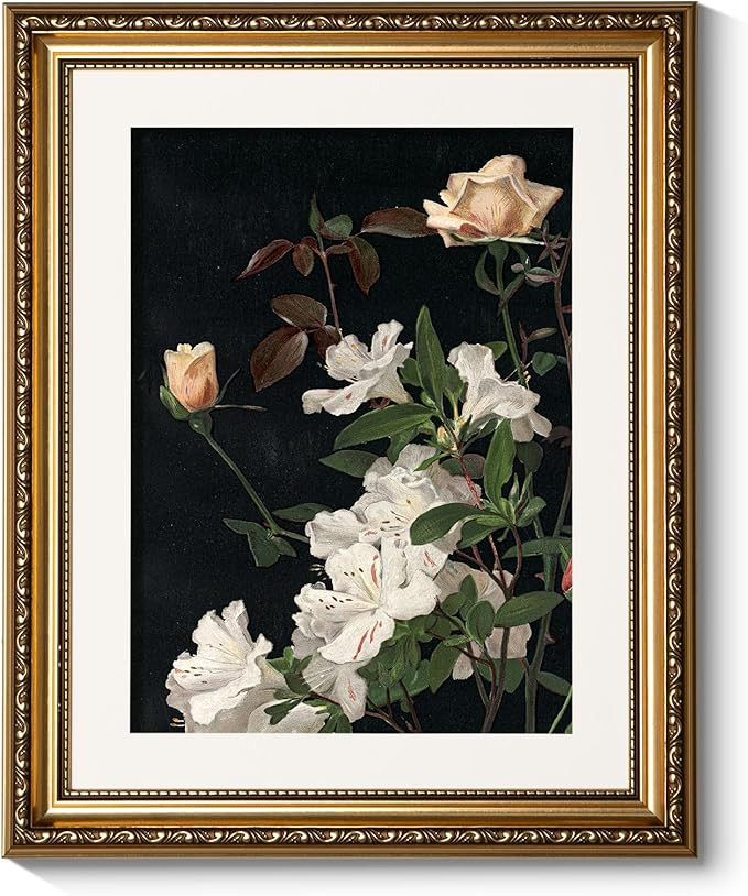 ARPEOTCY Vintage Gold Framed Floral Wall Art, 13x16 inch Classic Azaleas Roses Paintings, Victori... | Amazon (US)