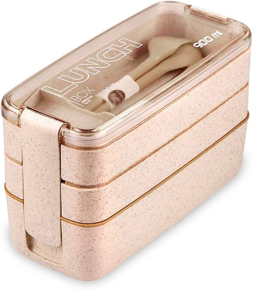 Iteryn Bento Adults Lunch Box, Stackable Bento Box, 3-In-1 Compartment - Wheat Straw, Leakproof E... | Amazon (US)