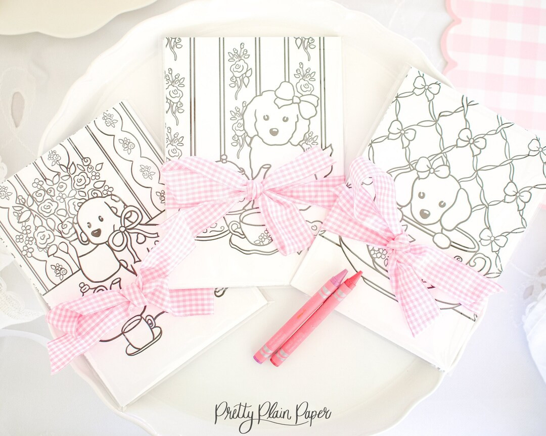 Coloring Pages 5x7 Party Favor Puppy Tea Party Activity Printable Download Grandmillennial Preppy... | Etsy (US)
