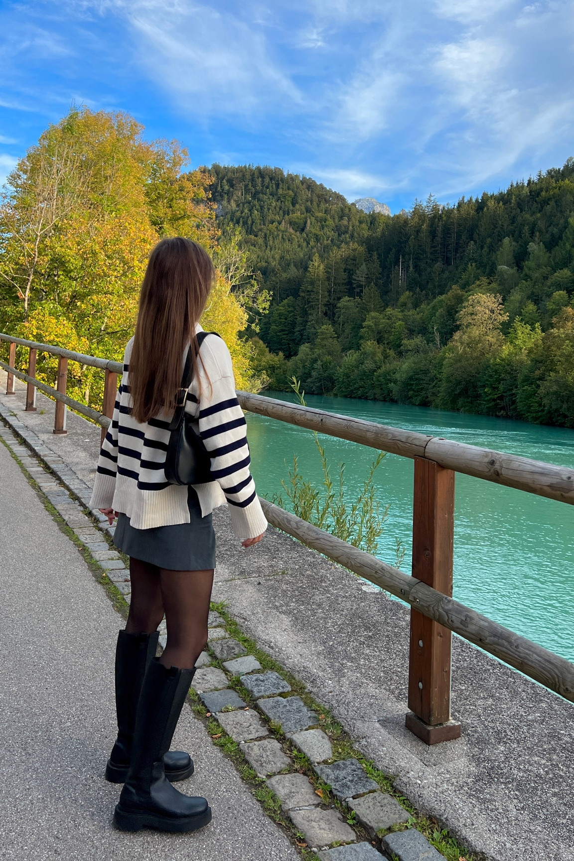 Classic fall outfit, knitted stripped sweater, grey mini skirt and knee high boots 🍂♣️🧸

#LTKstyletip #LTKfindsunder50 #LTKSeasonal