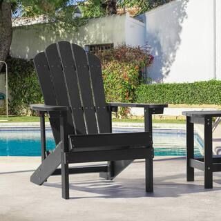 Black HIPS Plastic Weather Resistant Adirondack Chair for Outdoors (1-Pack) | The Home Depot