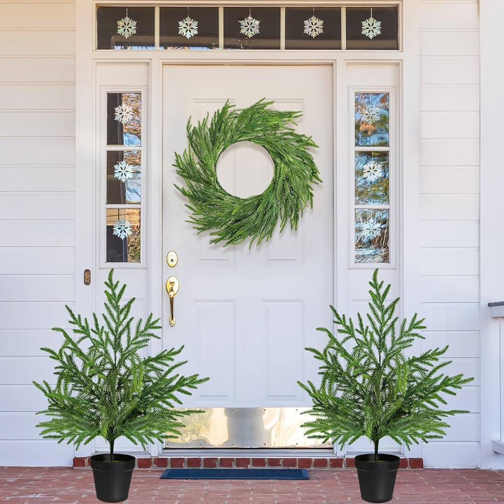 Jutom 3 Pcs Christmas Artificial Norfolk Set Includes 2 Pcs 24-inch Norfolk Pine Tree Potted Plan... | Amazon (US)