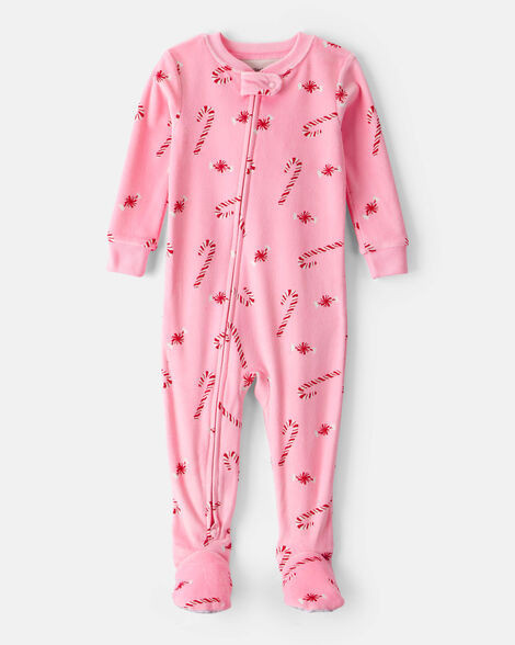 Baby Girl Peppermint Print DreamPlush Long-Sleeve Snug Fit 1-Piece Pajamas - Pink | Carter's Inc
