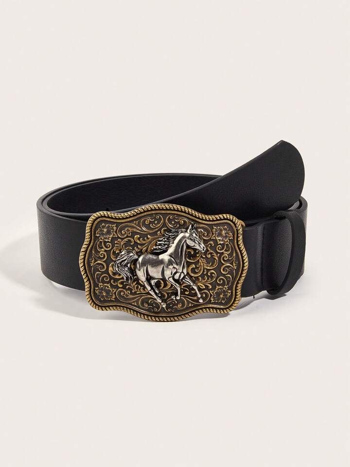 1pc Women's Western Cowgirl Antique Gold Buckle Printed Belt, Suitable For Daily Use Boho | SHEIN