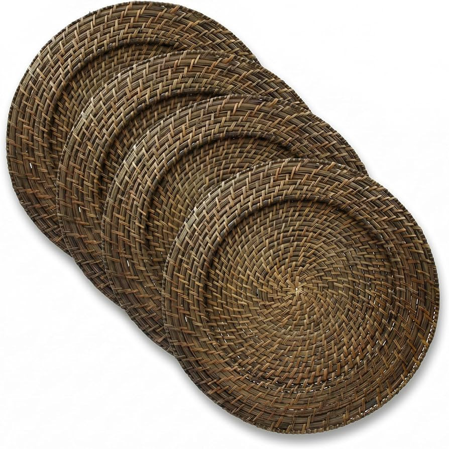 ChargeIt by Jay Rattan Charger Plates Hand Woven Round Brown, 13" - 4 Set | Amazon (US)