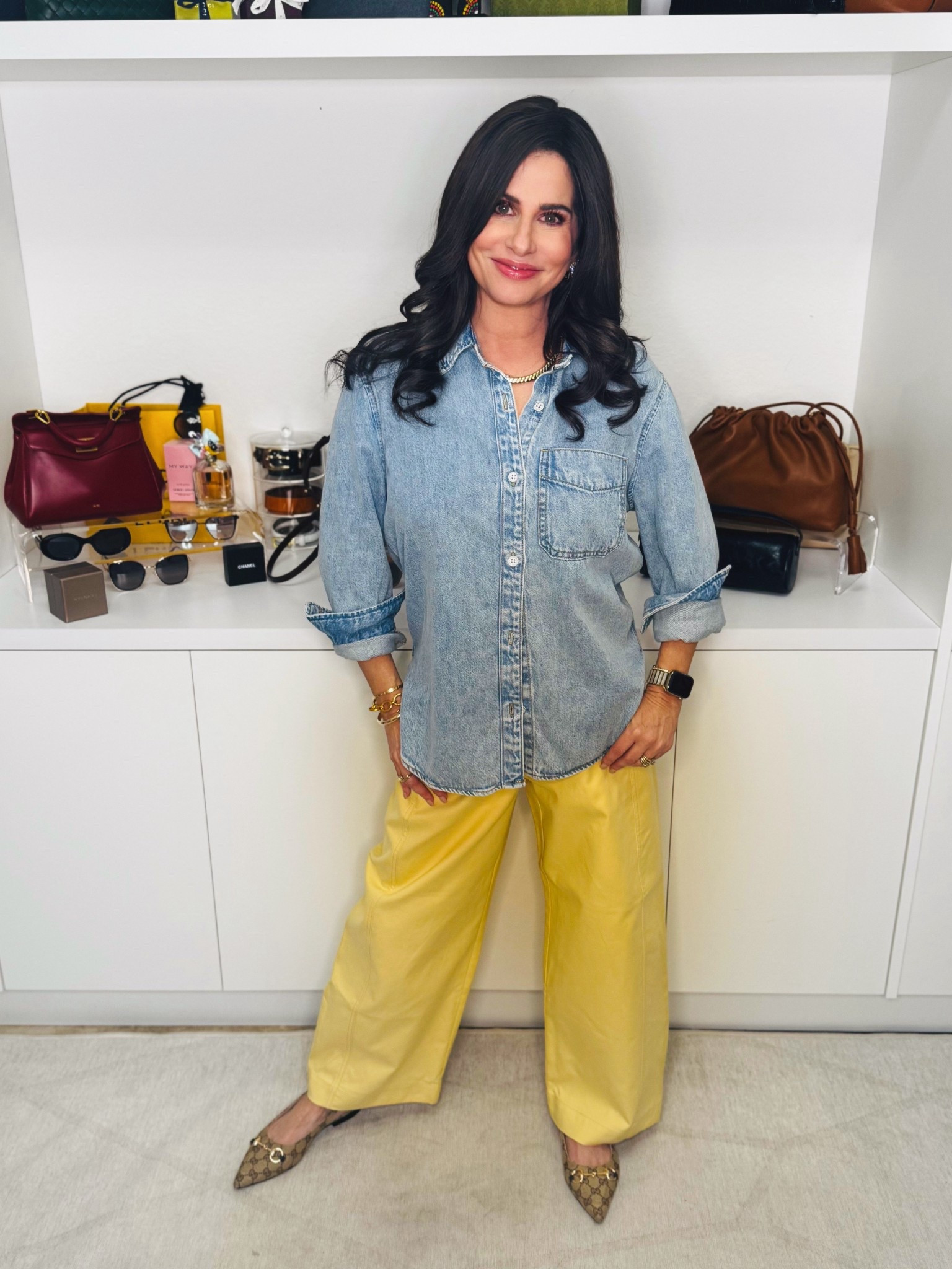Same yellow barrel jeans / pants with a denim top . I would love a cropped denim top with this as well . #casuallookyellowpants #howtostyleyellow 

#LTKootd #LTKSaleAlert #LTKOver40