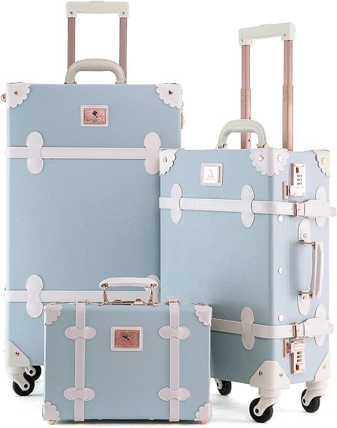 Amazon.com | Unitravel 3 Piece Vintage Combination Luggage Set, Hardshell Retro Travel Trunk Suit... | Amazon (US)