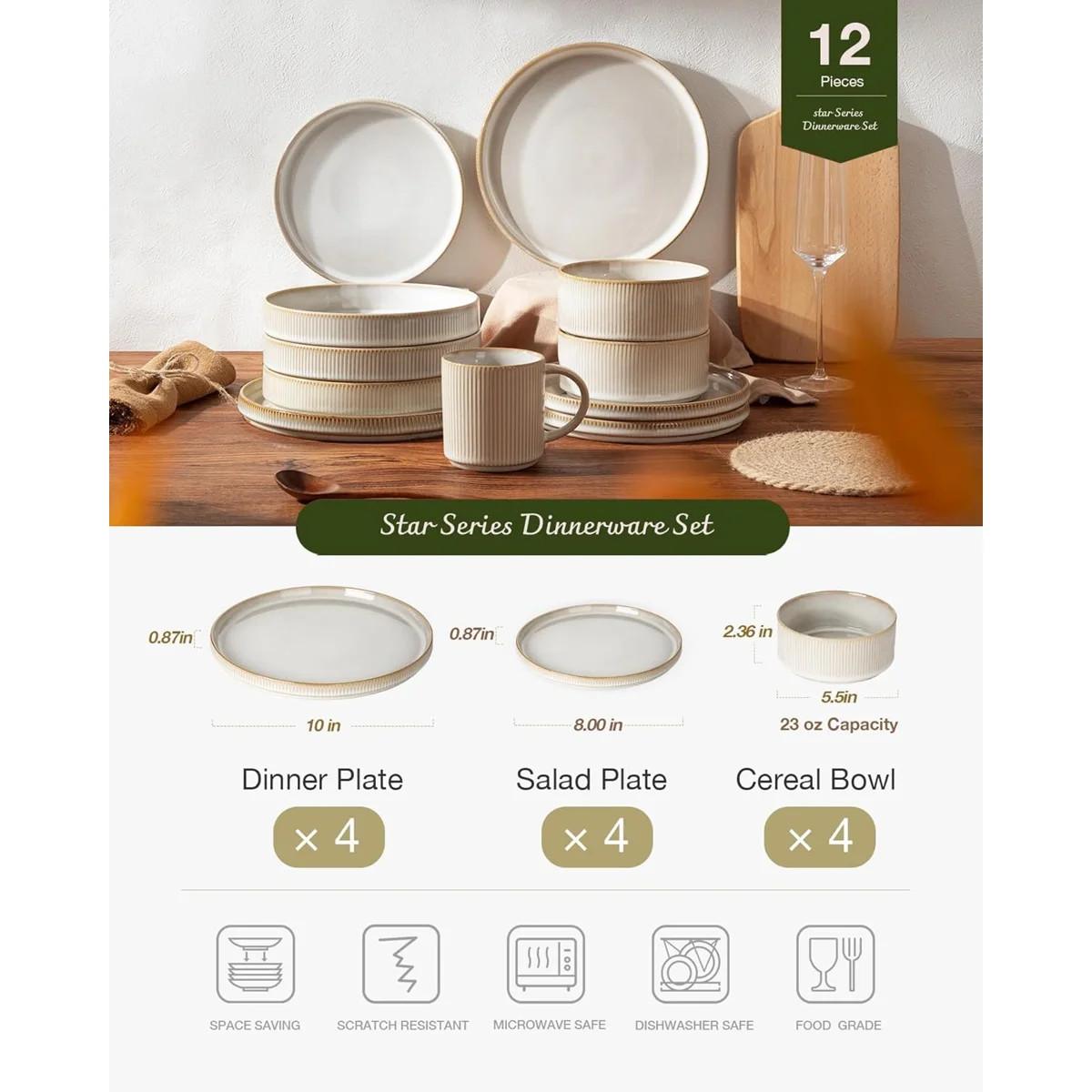 Azal 12-Piece Stoneware Dinnerware Set, Service for 4 | Wayfair North America