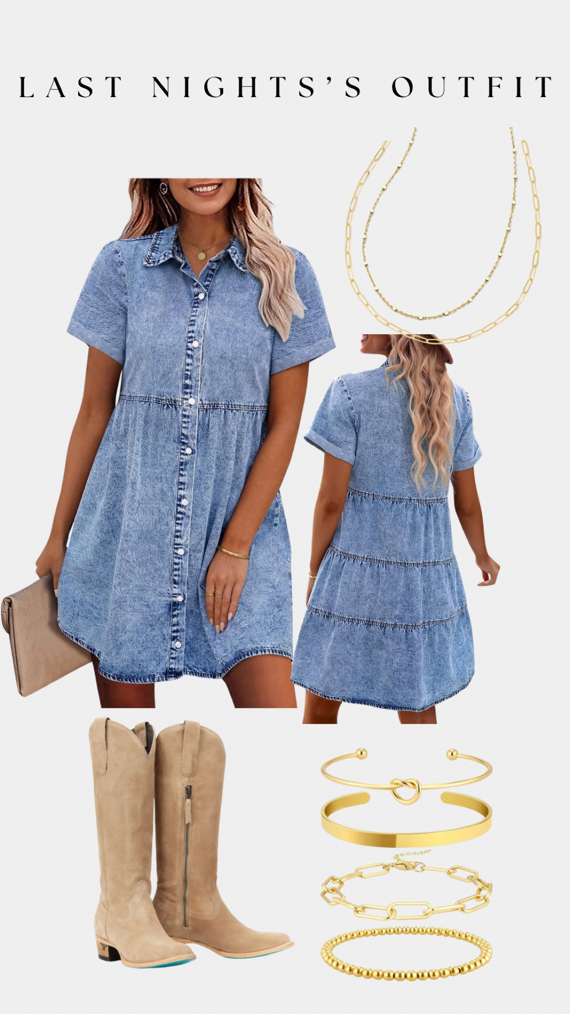 Denim babydoll dress with cowboy boots and gold jewelry 👏🏻✨🤠
I wore size XS in the dress

#LTKsalealert #LTKstyletip #LTKSeasonal