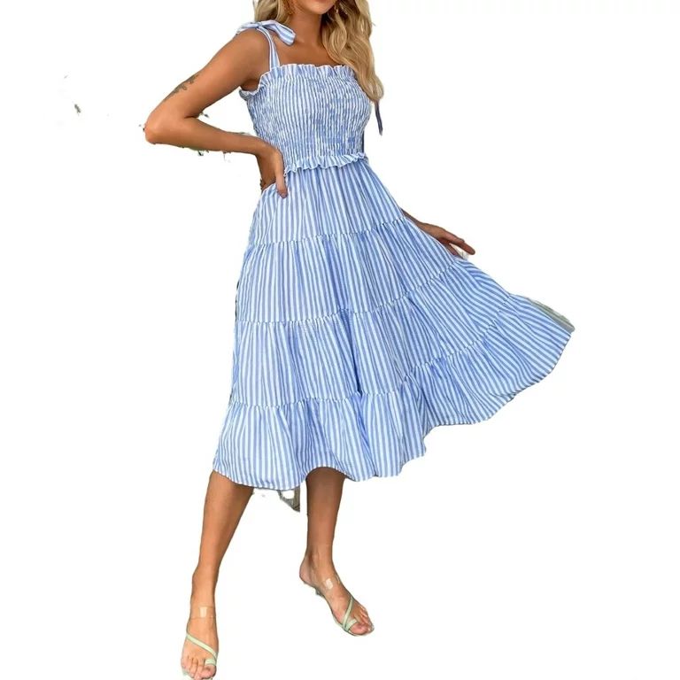 Boho Striped Straps Cami Blue and White (Women's Dresses) | Walmart (US)