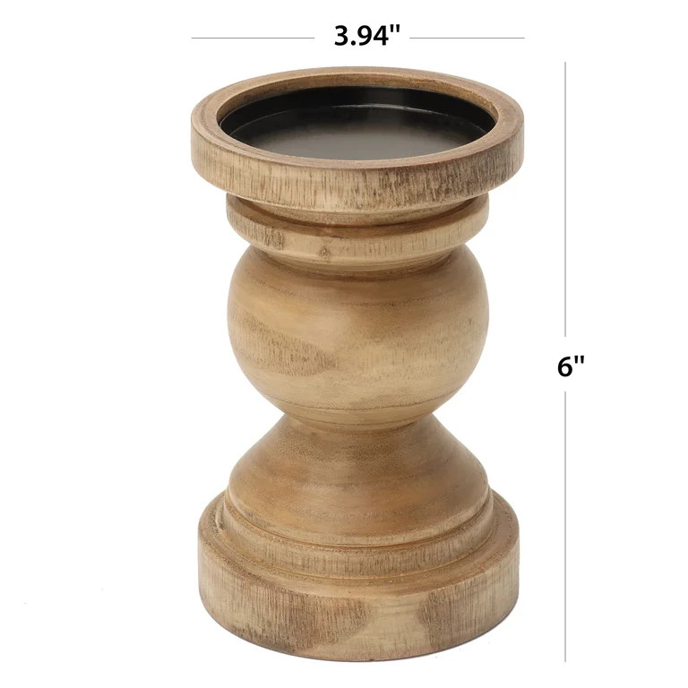 Mainstays Decorative Wood Pillar Candleholder, Natural, 6" | Walmart (US)
